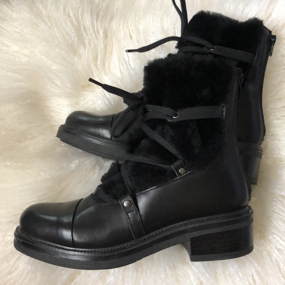 CARVELA Genuine Leather & Shearling Black Short Lace Up Boots